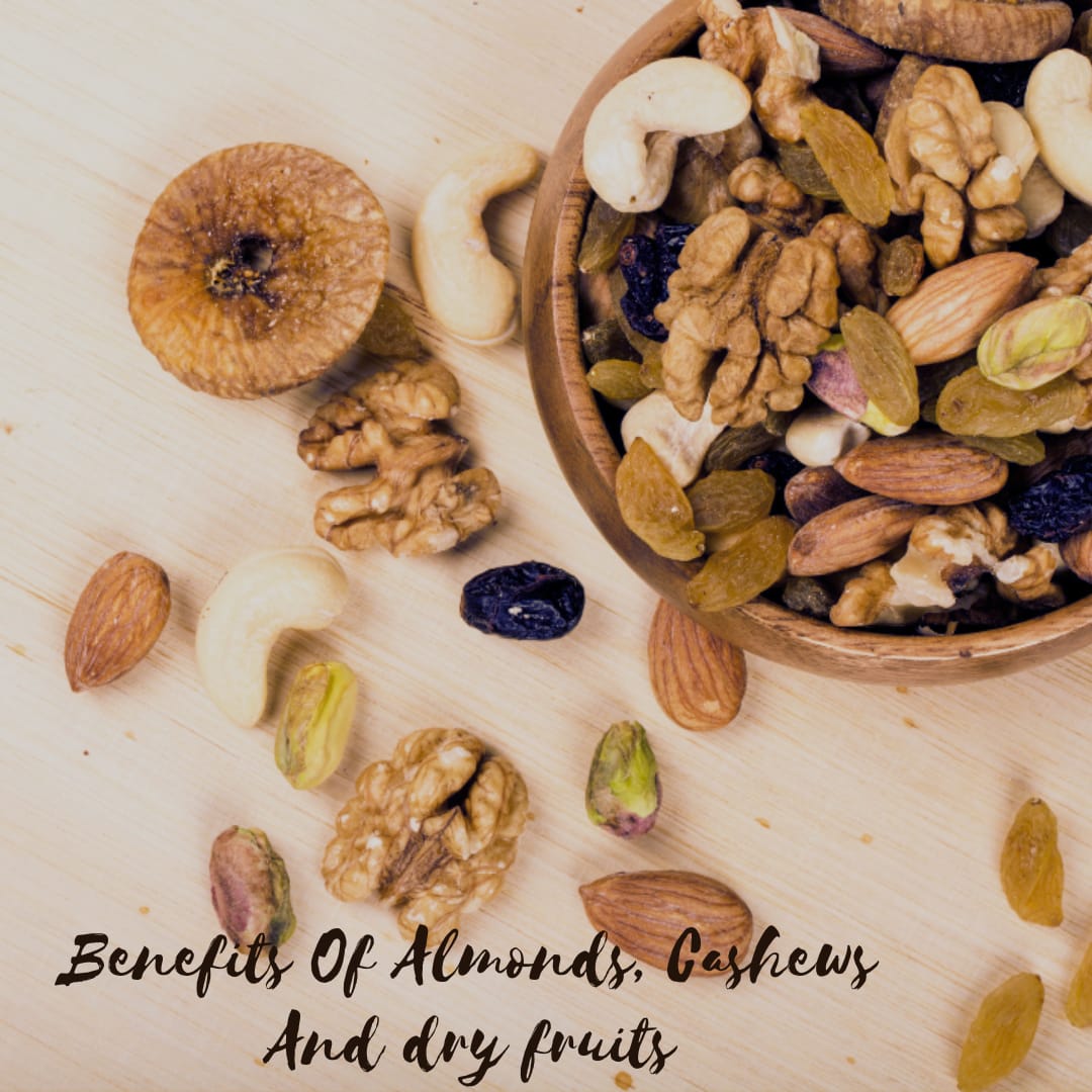 Dried figs, dried apricots and prunes in a mix with almonds in a