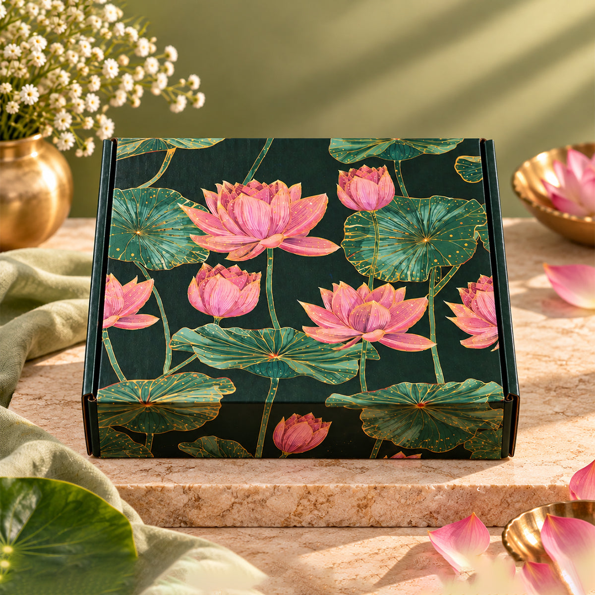 Majestic Moments | Diwali Gift Box with Chips, Cookies, Chikki, Toran & Rangoli