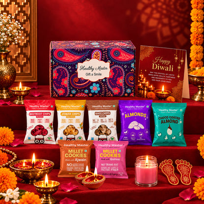 Opulent Giftset 2 | Diwali Gift Box with Chips, Almonds, Cookies & Pooja Essentials