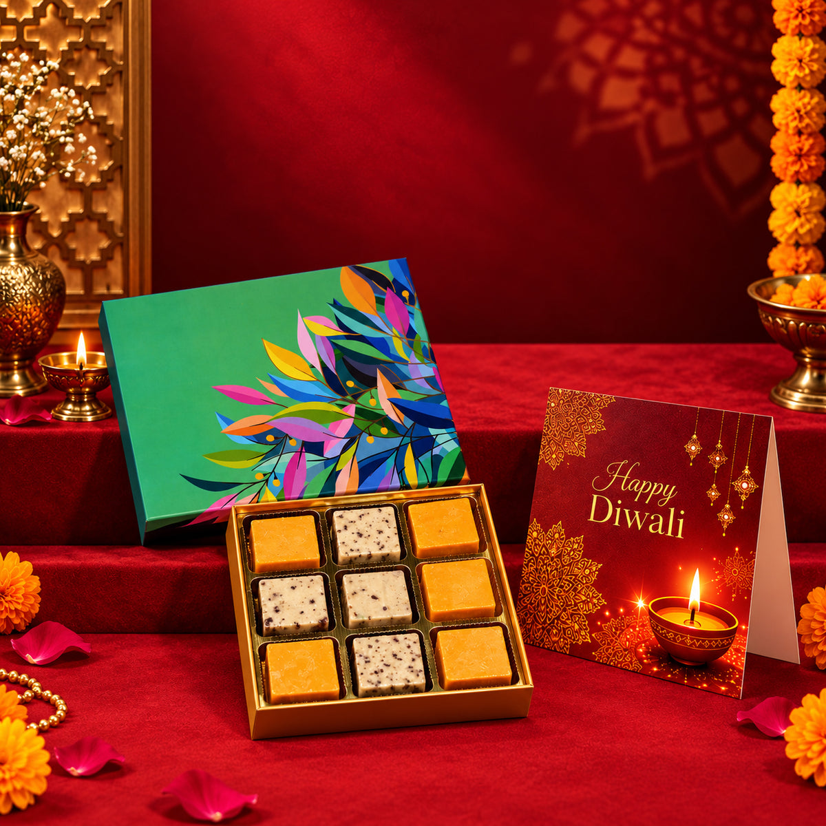 Pure Treats Box | Butterscotch, Pista & Rose Bites Diwali Gift Box