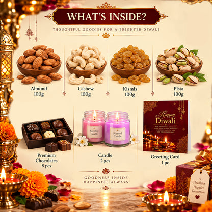 Luminous Luxuries Diwali Gift Box | Dry Fruits, Premium Chocolates & Scented Candles