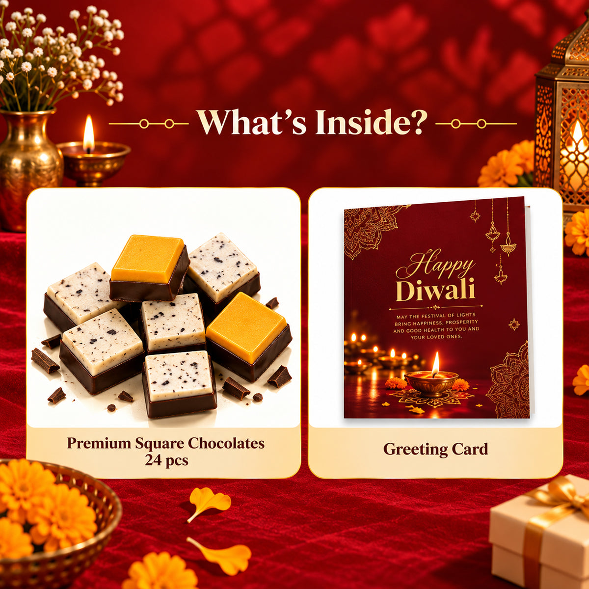 The Choco Tray | 24 Premium Square Chocolates Diwali Gift Box
