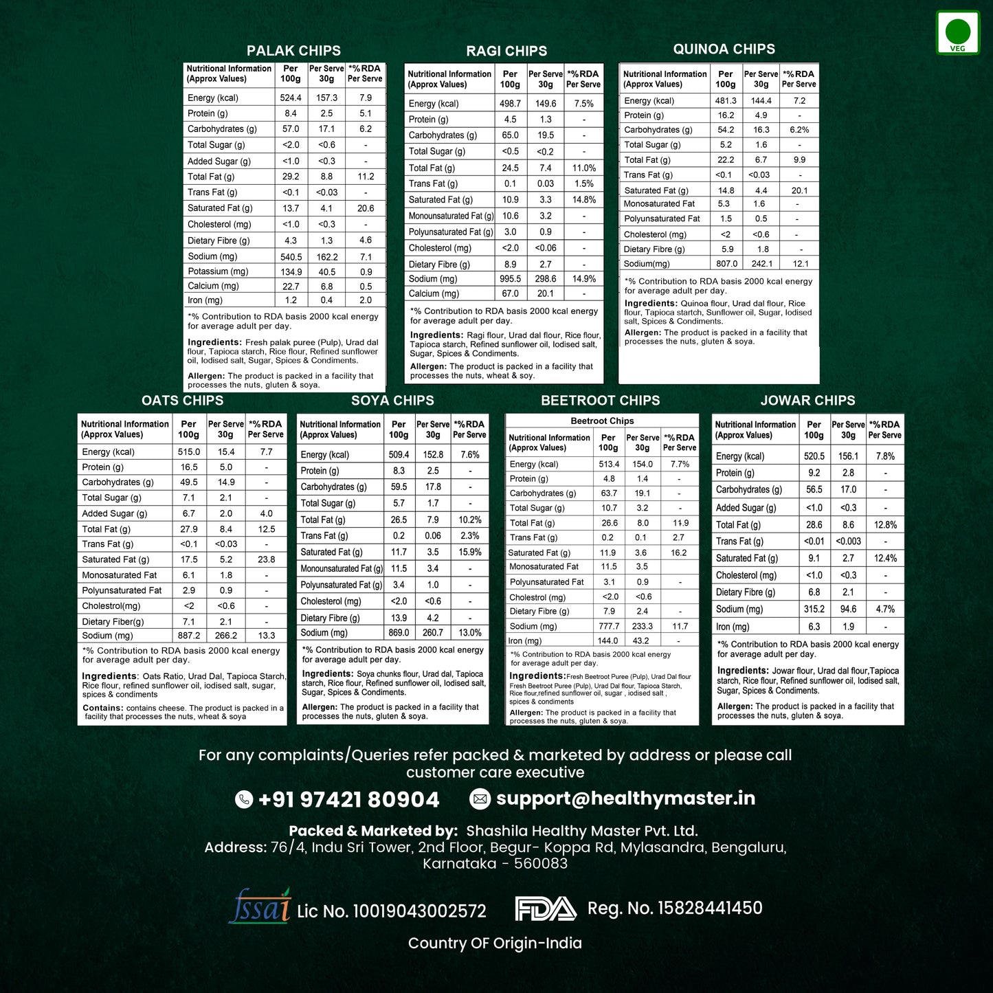 Healthy Master Light and Crispy Chips Combo (210gm) 30g Each (Pack of 7)