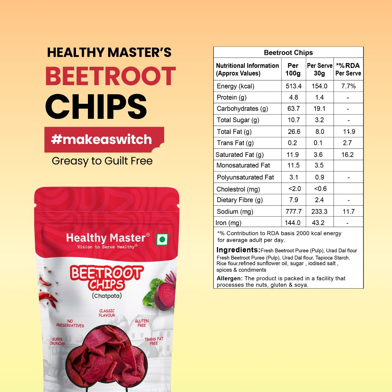 Beetroot Chips - Light and Crispy (Chatpata Spice)