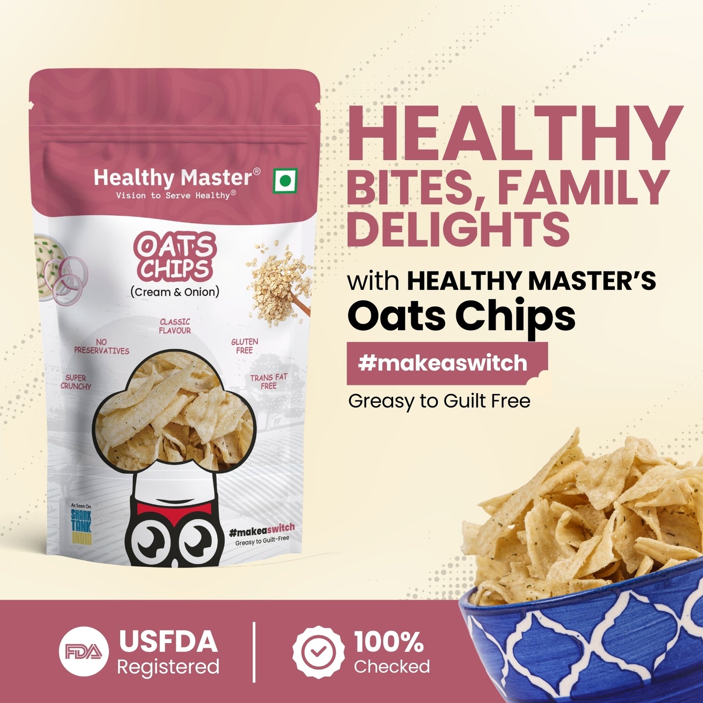 Oats Chips - Light and Crispy (Cream and Onion)