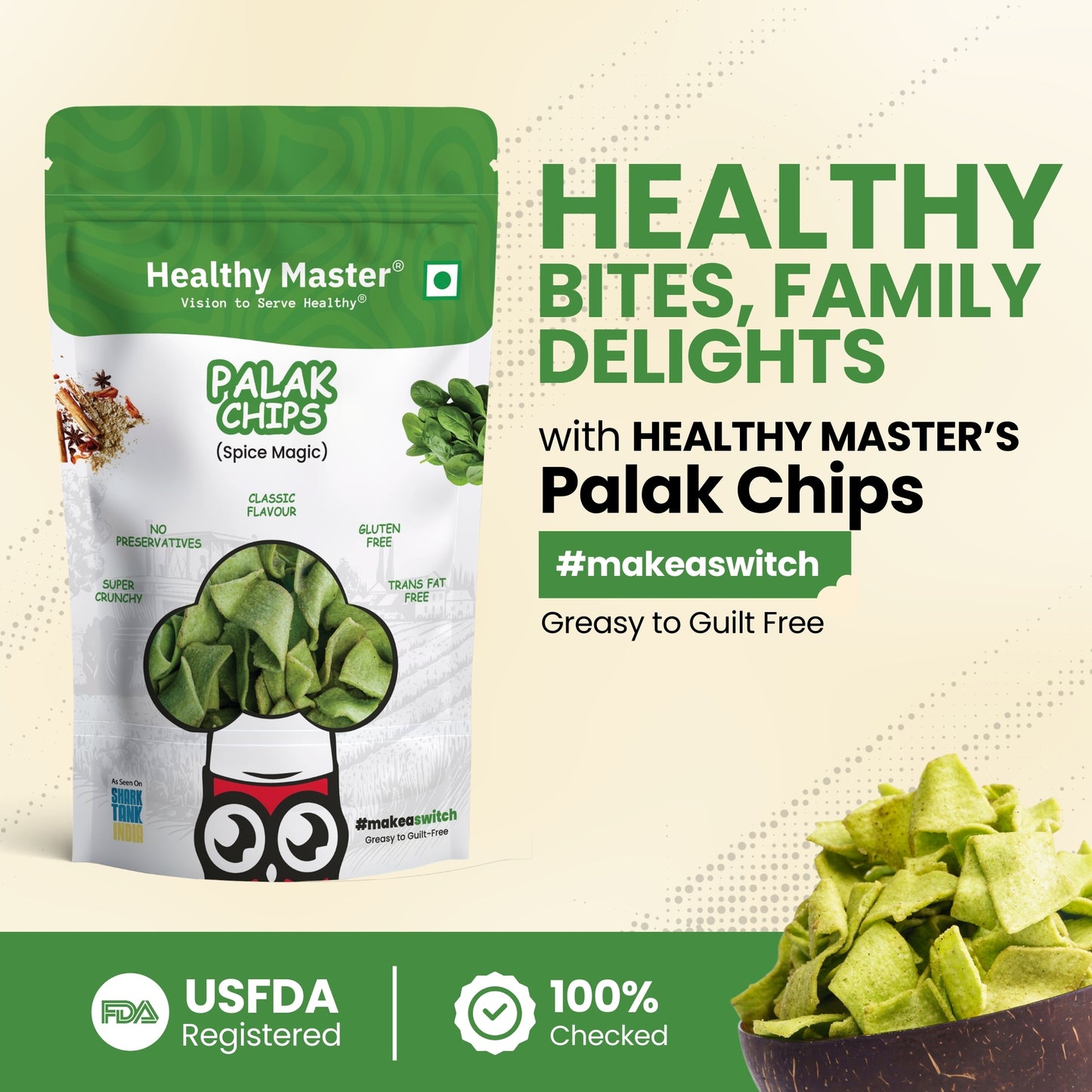 Palak & Blackgram (Urad) Chips - Light and Crispy (Spice Magic)