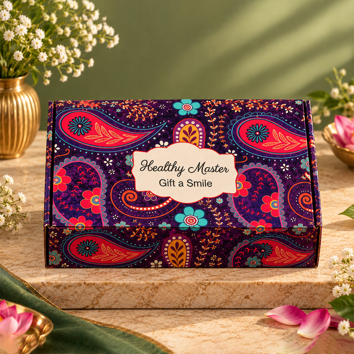 Opulent Giftset 2 | Diwali Gift Box with Chips, Almonds, Cookies & Pooja Essentials