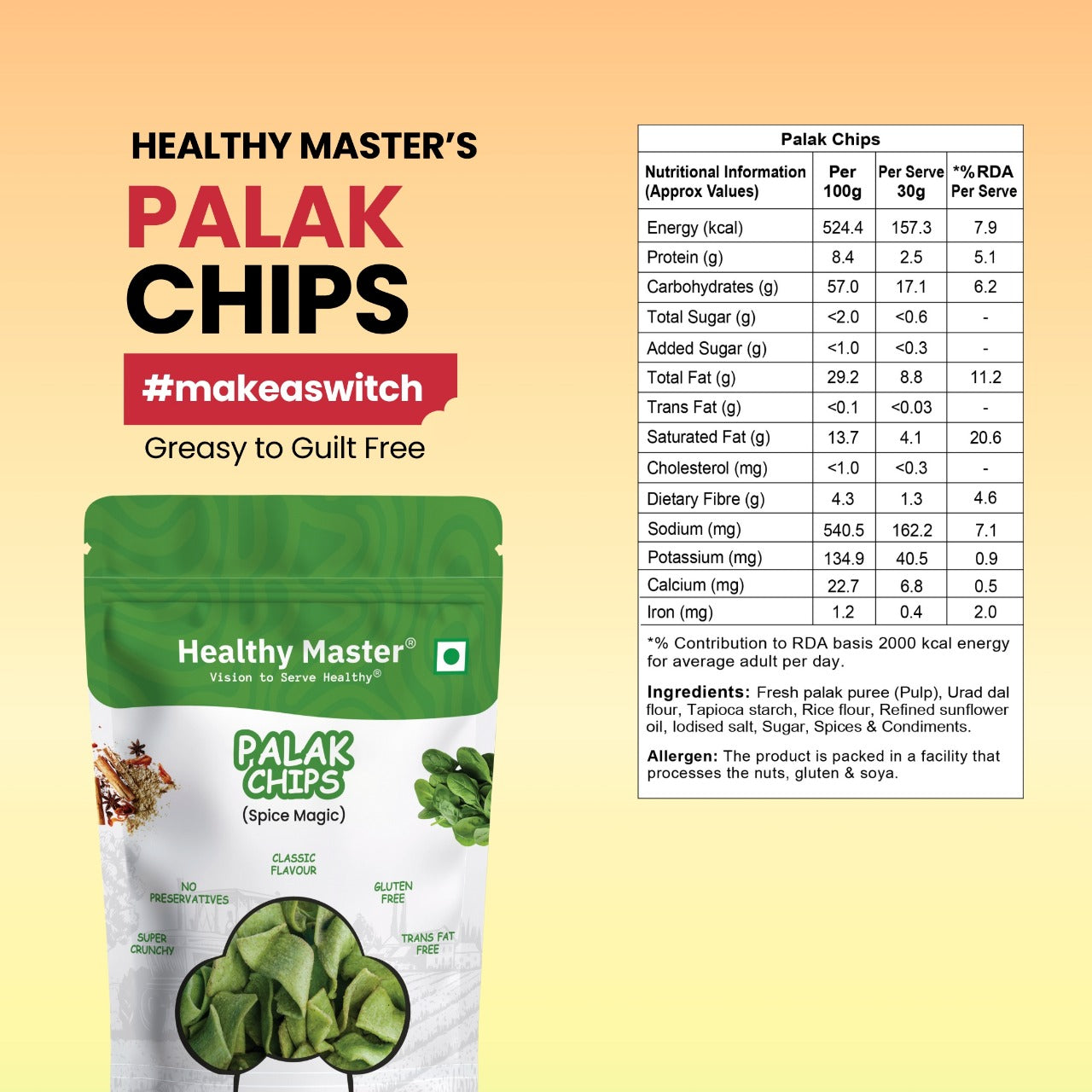 Palak & Blackgram (Urad) Chips - Light and Crispy (Spice Magic)